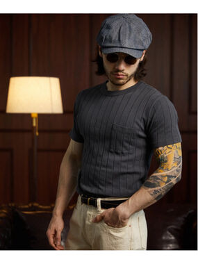Lot 105 Drop Needle Ribbed Pocket T-Shirt Charcoal Dark Gray Militora 38🇺🇸ship